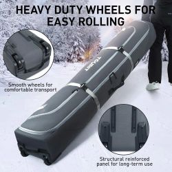 TOURIT Rolling Ski Bag- Fully Padded Ski Bag with Wheels for Air Travel, Water-Resistant 900D Oxford Fabric, Foldable Wheeled Ski Bag Holds 2 Pairs of