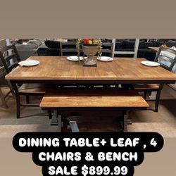 Dining Table , 4 Chairs & Bench $$$899