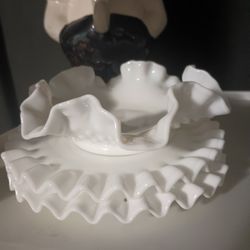 Fenton Milk Glass Two Plates And One Ruffled Plate