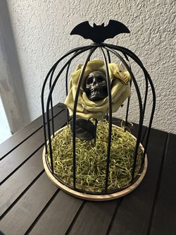 Custom Black Skull In Green Rose With Moss In A Bat Cage