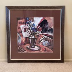 Large Framed Glass Front Wall Art Abstract Modern Contemporary Flowers Vase Matisse