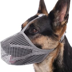Dog Muzzle, Soft Mesh Covered Muzzles for Large Dogs, withAdjustable Straps, Prevent Biting L,Grey