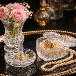 Crystal Zajecar Yugoslavia 1980s Romance 3 Piece Vanity Set, 24% Lead Crystal