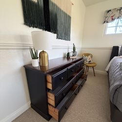 Wood Black And Brown Six Drawer Dresser 