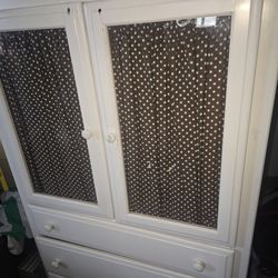 White Cabinet with Glass Doors & Drawers
