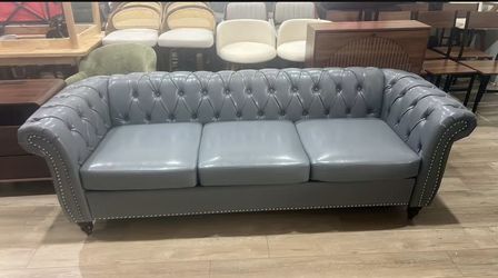 Chesterfield Sofa, Classic Tufted Upholstered Leather Couch, Modern 3 Seater Couch Furniture with Tufted Back for Living Room Office (Gray)