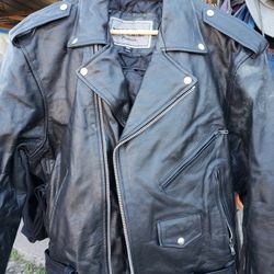 UNIK Premium men's black leather classic Motorcycle jacket size 52