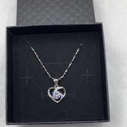 S999 Sterling Silver Heart Necklace Women's Fashion Rotary Love Pendant Gift