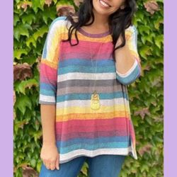 NEW Boutique Multicolor Striped Dolman Top