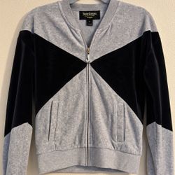 Juicy Couture Black Label Velour Zip Jacket S Gray Black Gold Crown Y2K