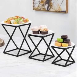 New Twisting Geometric Matte Black Metal Pizza Riser Racks / Food Display Stands, Set Of 3