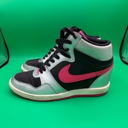 Nike Force Sky High Wedge High-Top Sneakers Women Size 10 Pink Silver 629746-006