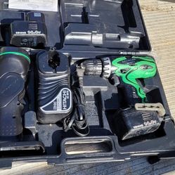 Hitachi Drill With Charger, Case, Flashlight And 2 Batteries 