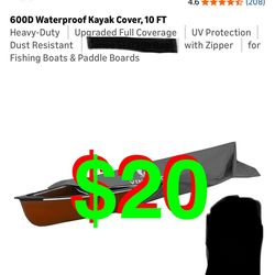 600D Waterproof Kayak Cover, 10 FT Heavy-Duty Upgraded Full Coverage UV Protection Dust Resistant with Zipper for Fishing Boats & Paddle Boards