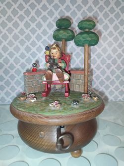 1970s Vintage Thorens Anri Revolving Music Box Girl With Cat Born Free Player