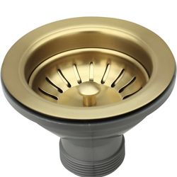 Akicon Brass Gold Finish Kitchen Sink Stopper Replacement for 3-1/2 Inch Standard Strainer Drain, Solid Brass with Post Styled Basket - Match with Aki