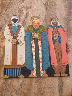 Vintage Wooden Three Wise Men Kings Folding Triptych Nativity Christmas Decor