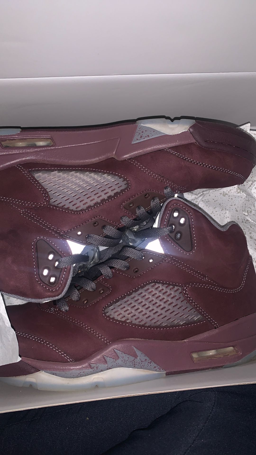 Jordans , Size 10 , Burgundy & The Model are 5’s .