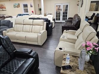 $39 down payment plan special beige color 2pc electric recliner sofa loveseat special