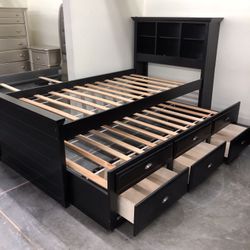 Twin  Trundled Bed Frame Solid Wood New In The Box 