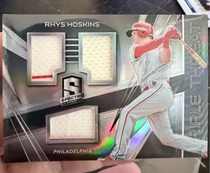 2018 Panini Spectra Triple Threat Materials Rhys Hoskins triple jersey relic numbered 165/199
