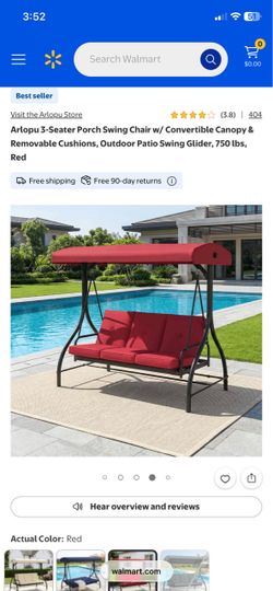 3-Seater Porch Swing Chair w/ Convertible Canopy & Removable Cushions, Outdoor Patio Swing Glider, 750 lbs, Red