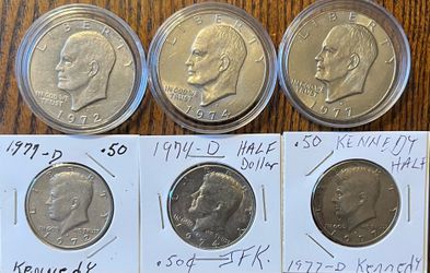 Six Coin Denver Lot..1972 Eisenhower, 1974 Ike, 1977 Kennedy
