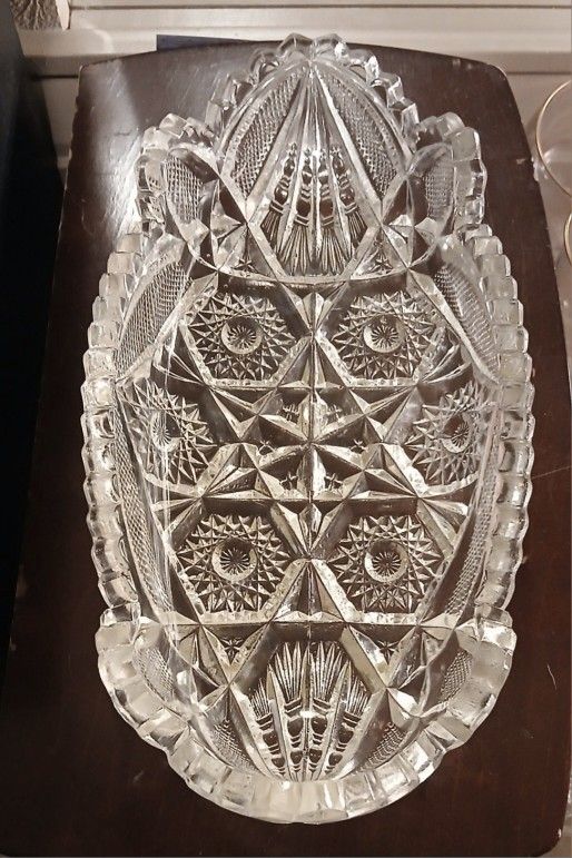 Vintage Imperial Nucut Crystal Candy Relish Glass Tray Dish