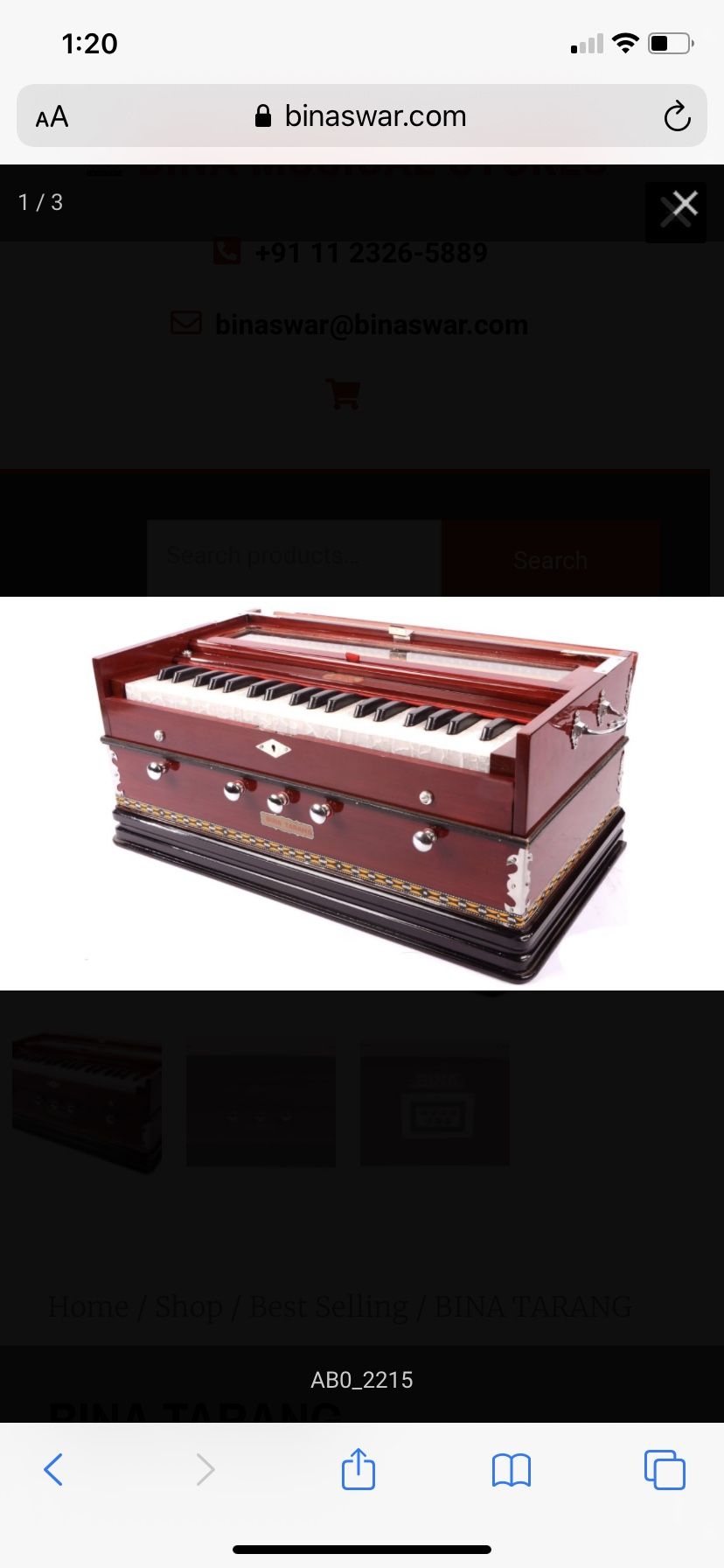 Bina Harmonium No 11 With Coupler 42 full size keys (3½ octaves) 7 Stops