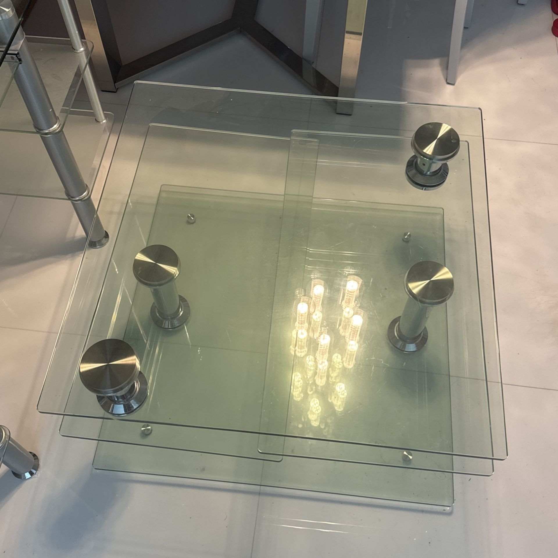 Square Clear Silver Motion Coffee Table