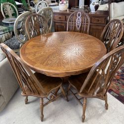 Wood Dining Table With 5 Chairs  With Leaf & Console 