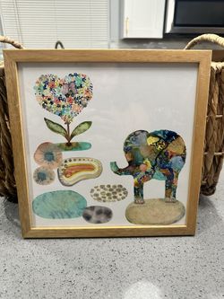 Colorful Elephant & Floral Heart Print – Framed Wall Art