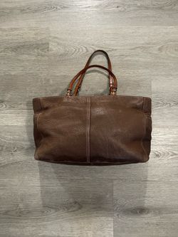 Vintage Coach Womens Chelsea Brown Pebbled Leather Tote Bag with Pink Stitching F10026
