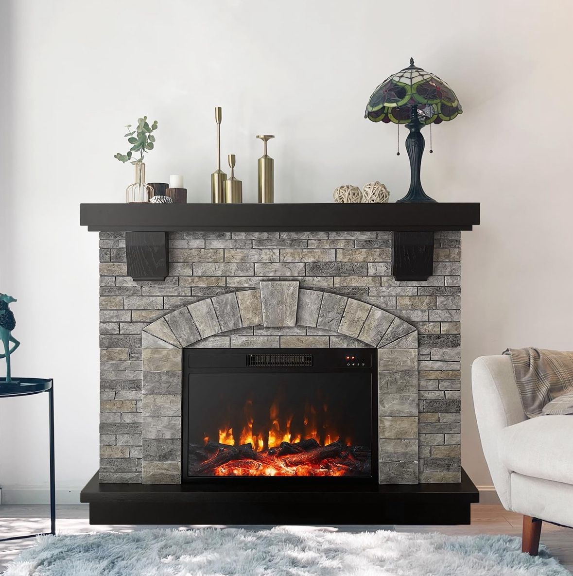 Cloud Mountain 45 Inch Electric Fireplace with Mantel, Tall Fire Place Heater Freestanding