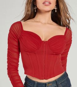 Red Long Sleeve Bustier Top 