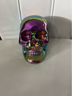 Ceramic Rainbow Oil Slick Halloween Skull Decor