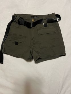 Fashion Nova Olive Green Shorts Size Medium With Black Belt Buckle New W/O Tags