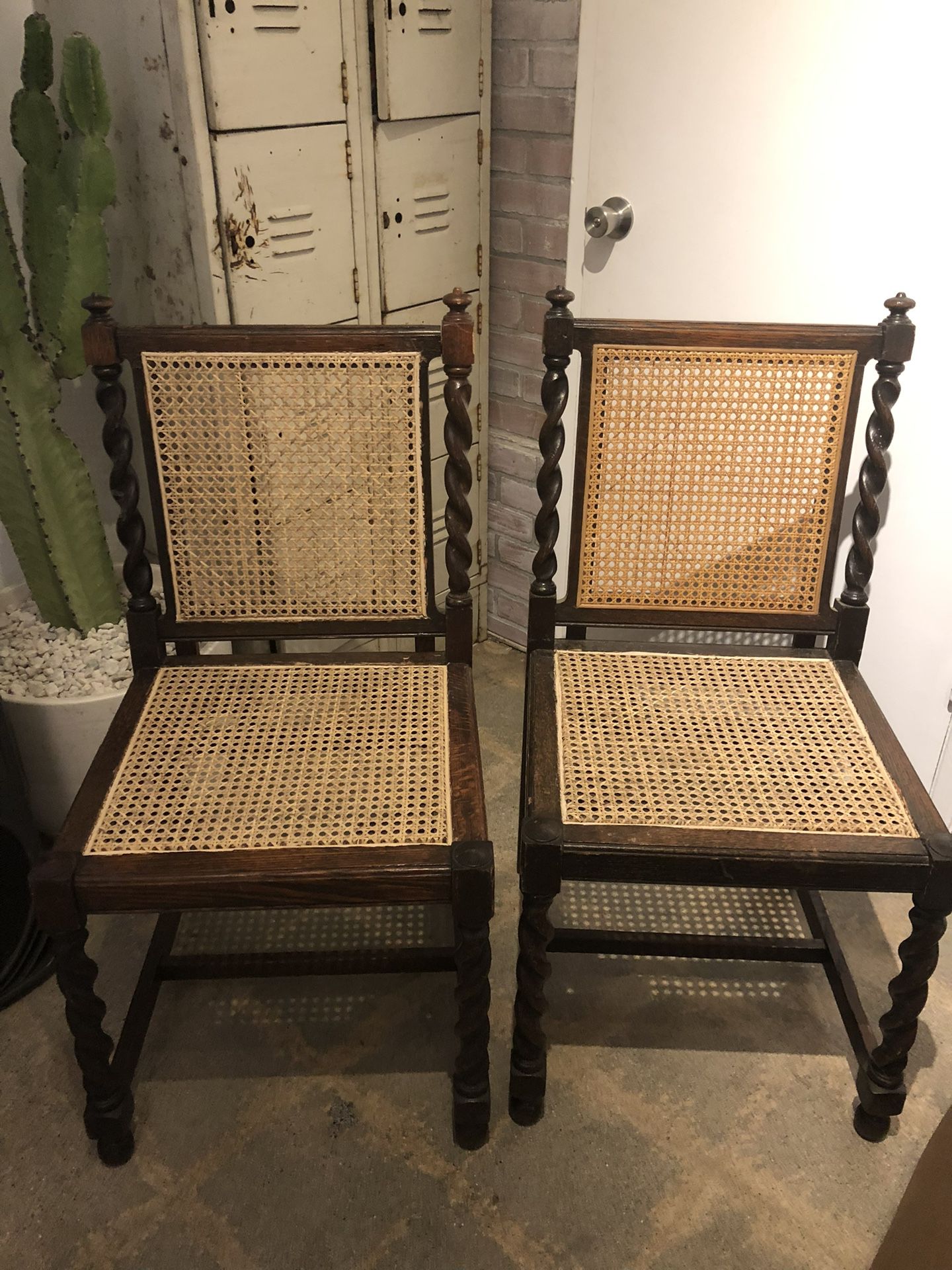 Set Of 4 Wooden Cane Chairs