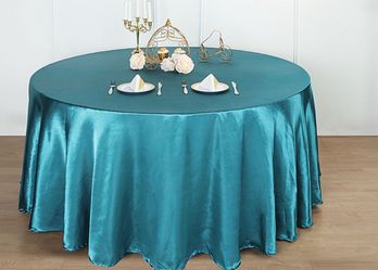 New (Unused) Satin Tablecloths - Teal/Turqoise Round 120 Inch