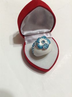 Lake blue enamel genuine Austrian crystal flower ring