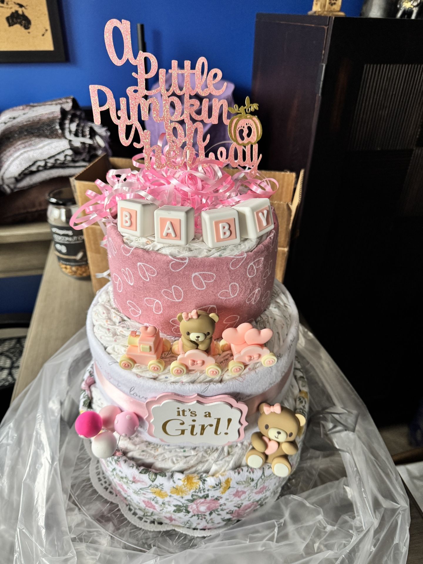 Diaper Cake - Baby Shower - Little pumpkin On The Way.