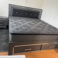 Queen size bed frame with mattress. Both are in good condition, clean, and ready for pickup.