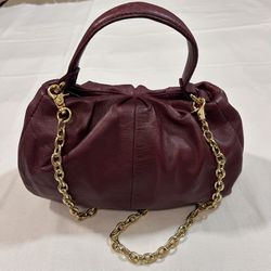 Alfani Burgundy Leather Ruched Shoulder Bag Small Handbag Gold Chain Strap Y2K