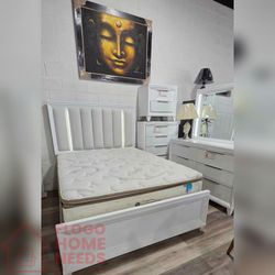 4- Pieces White Finish King & Queen Bedset
