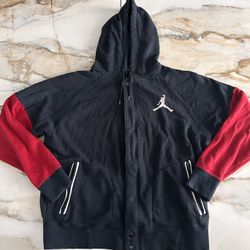 Jordan Mens Jacket Black Red Varsity Style Hooded Coat Jumpman  button up/Fullzip  Air Jordan Size XL