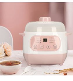 1L/1.06Qt Electric Slow Cooker Ceramic Stew Pot with Timer Function 200W Power | 24H Preset Programming | Ceramic Inner Liner | Multi-Food Versatile |