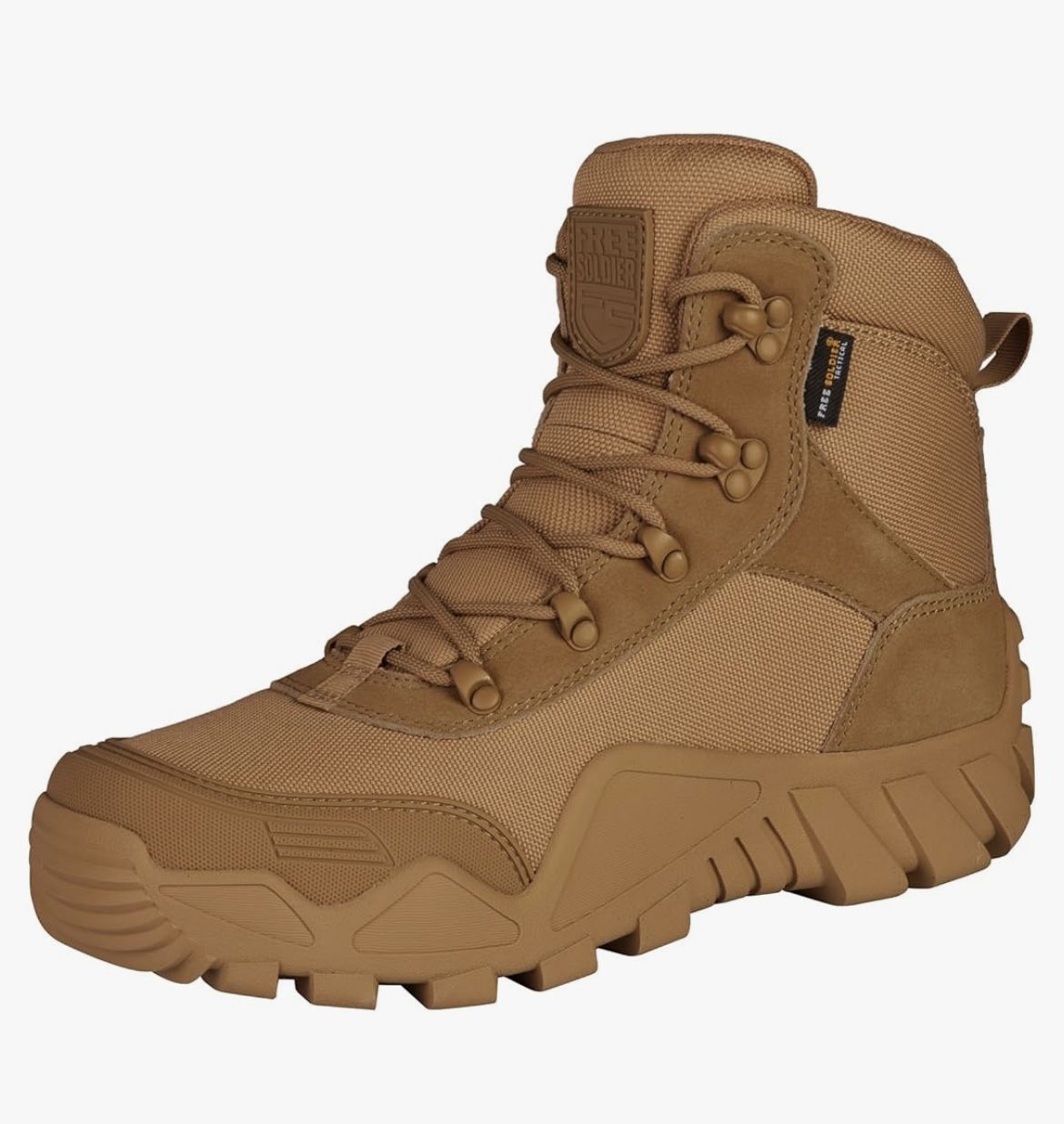 FREE SOLDIER Men's Waterproof Hiking Boots Tactical Military Boots (Brown, US 8)