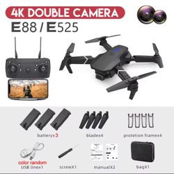 E88Pro RC Drone 4K Professinal With 3 Battery 1080P Wide Angle HD Camera Foldable Helicopter WIFI FPV