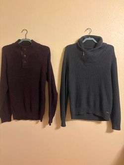 Lot of 2 Men's Sweaters Guess Gray Knit L & Maroon Waffle Mock Neck M (Fits L)