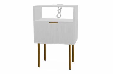 Nightstand with Charging Station and LED Lights, White